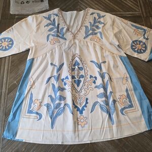 Bohemian Blue and Cream Tunic